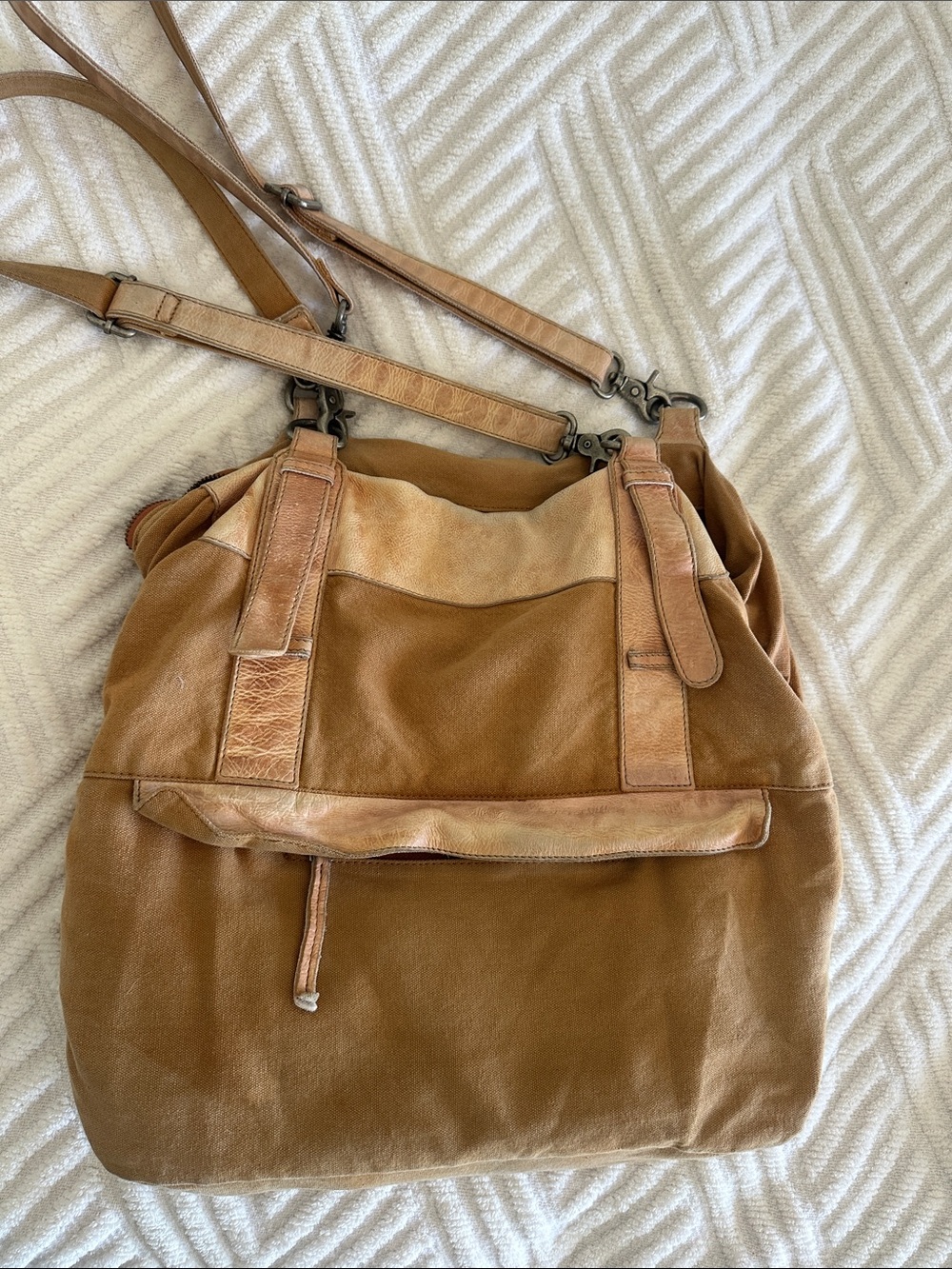 Free People Tan & Light Tan Suede Leather Shoulder Bag